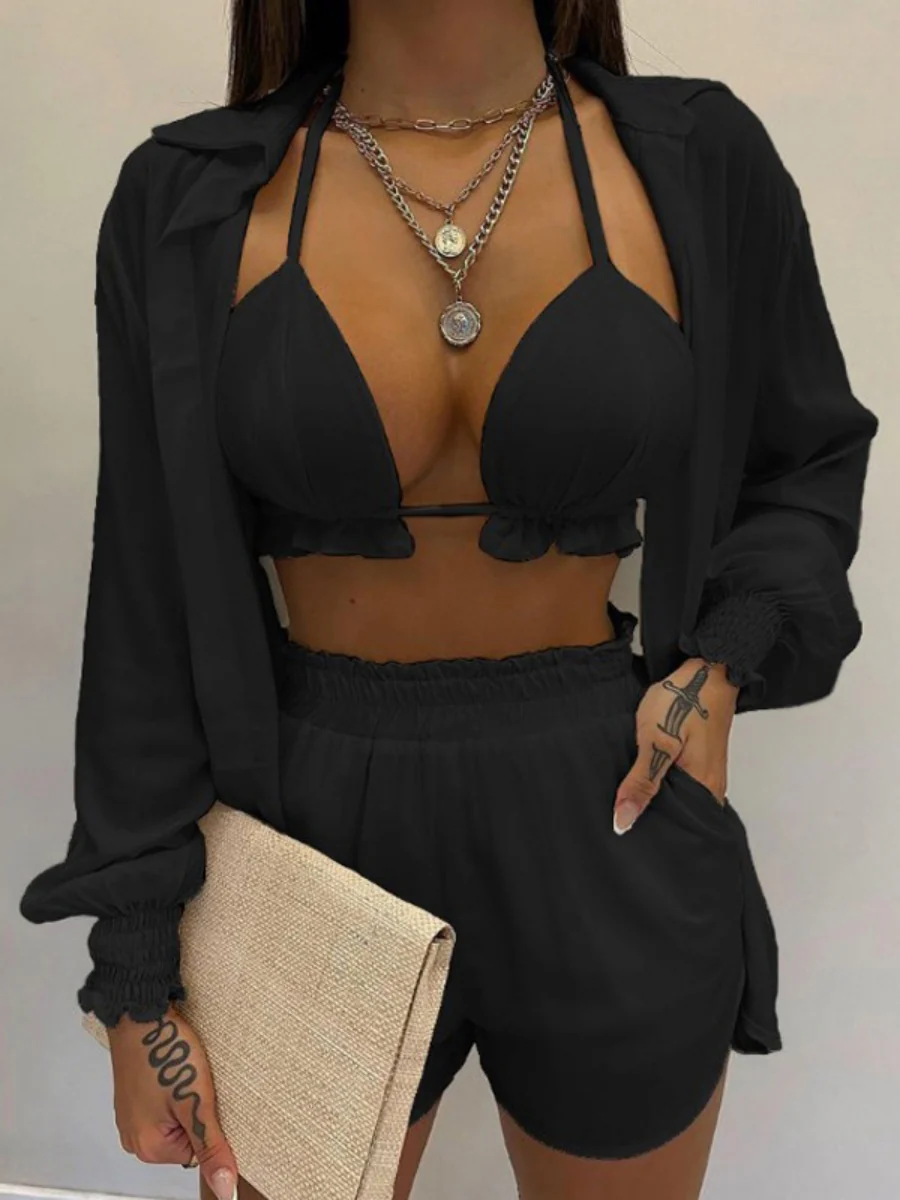 Gradient Print Camisole Shirt And Shorts Three-piece Set - Image 3