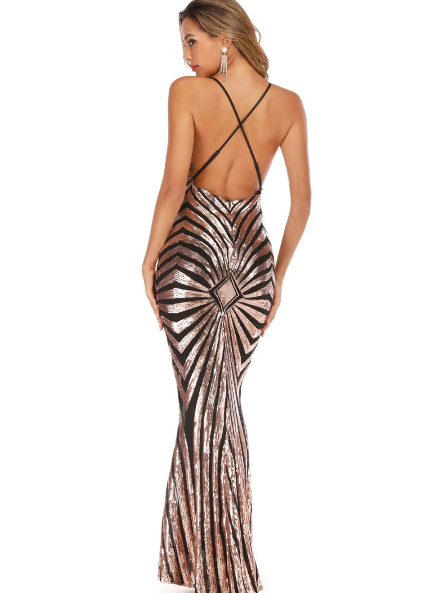 Sexy V-neck Camisoles Retro Sequins Dinner Maxi Dresses - Image 13