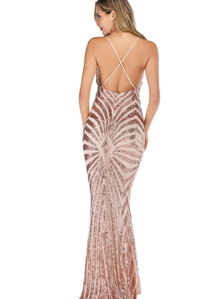 Sexy V-neck Camisoles Retro Sequins Dinner Maxi Dresses - Image 7