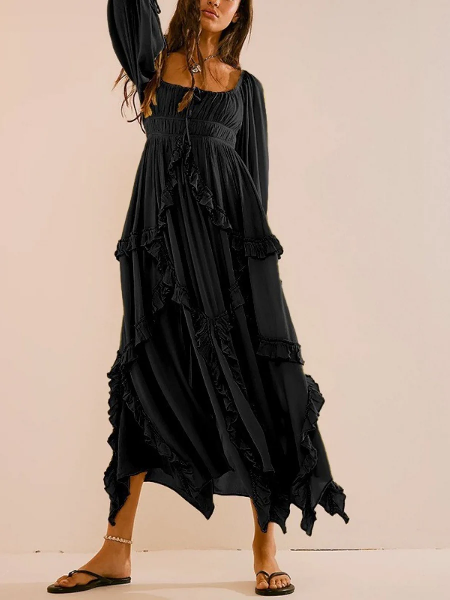 Deep V-neck Lace Openwork Beach Maxi Dresses - Image 4