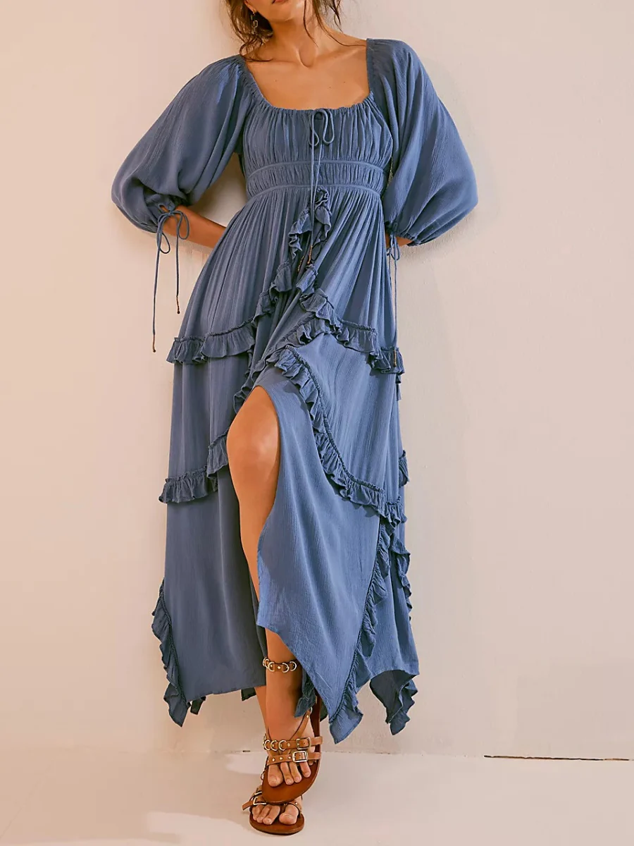 Deep V-neck Lace Openwork Beach Maxi Dresses - Image 5