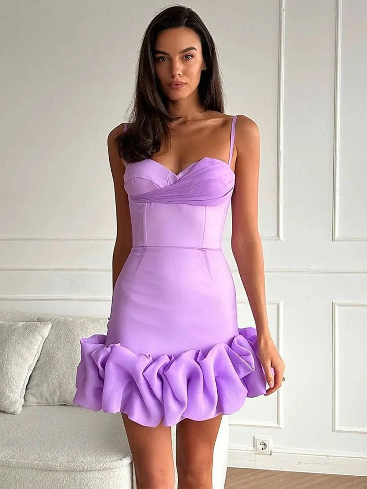Pleated Skirt With Spaghetti Straps Slim Fit Mini&Short Dresses - Image 2