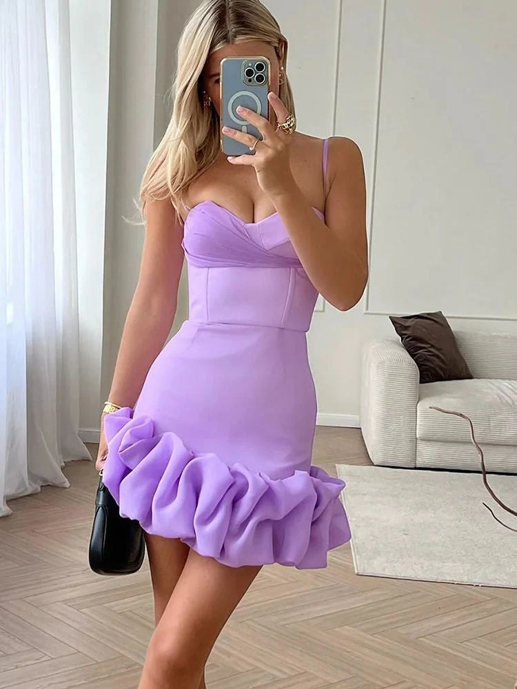 Pleated Skirt With Spaghetti Straps Slim Fit Mini&Short Dresses - Image 3