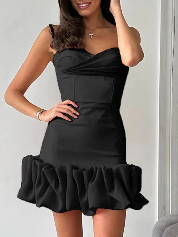Pleated Skirt With Spaghetti Straps Slim Fit Mini&Short Dresses - Image 5
