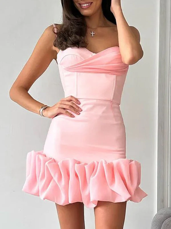 Pleated Skirt With Spaghetti Straps Slim Fit Mini&Short Dresses - Image 7