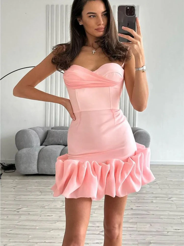 Pleated Skirt With Spaghetti Straps Slim Fit Mini&Short Dresses - Image 8