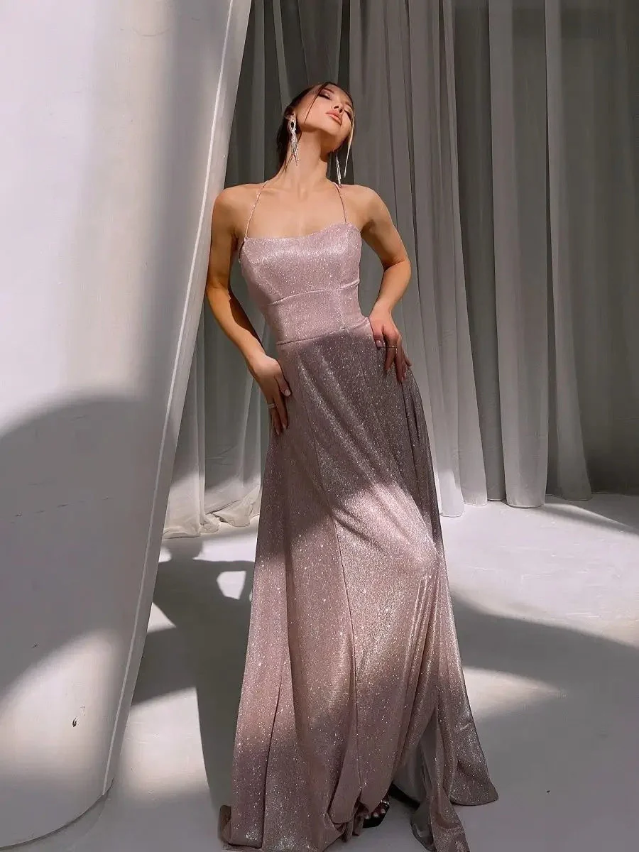 Sexy Backless Design With Slit And Flashing Light Lace Up Maxi Dresses - Image 2