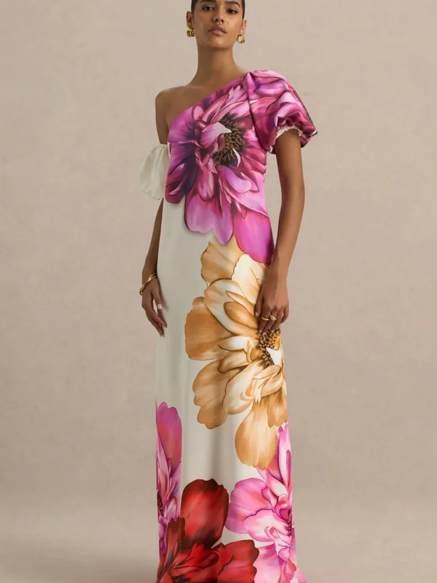 Off-shoulder Floral Print Maxi Dress For Vacation - Image 11