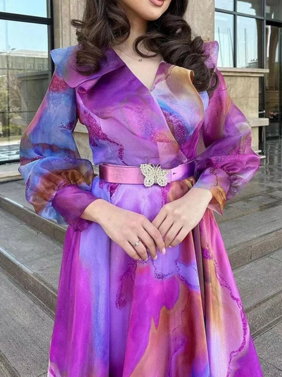 Gradient Print Mesh Long Dress - Image 2