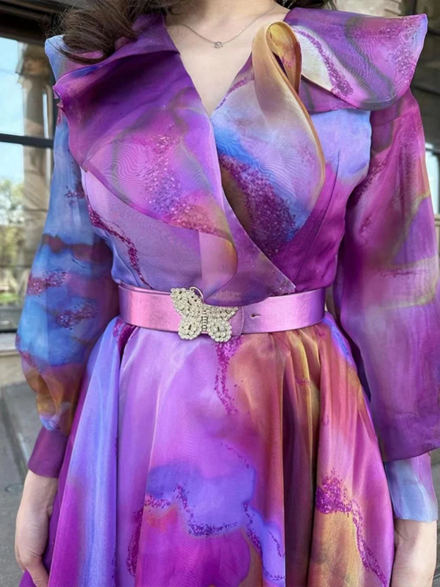 Gradient Print Mesh Long Dress - Image 3