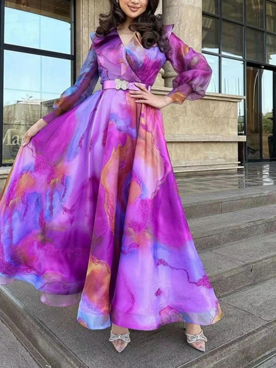 Gradient Print Mesh Long Dress - Image 4