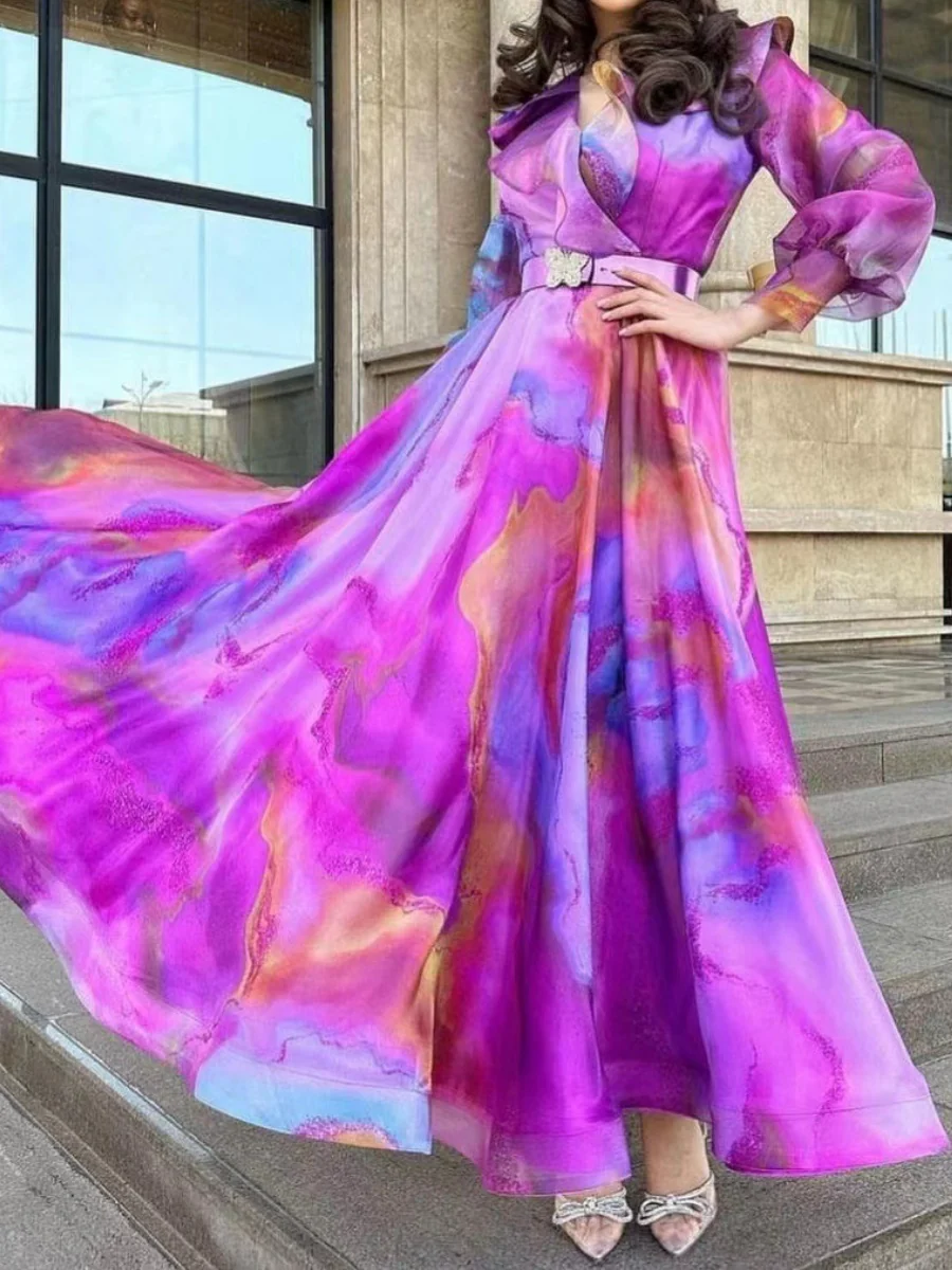 Gradient Print Mesh Long Dress - Image 6