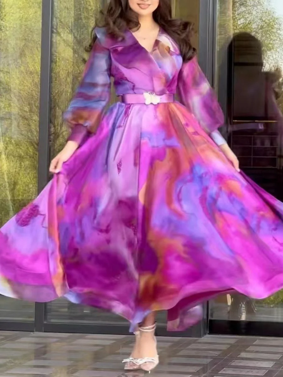 Gradient Print Mesh Long Dress - Image 7