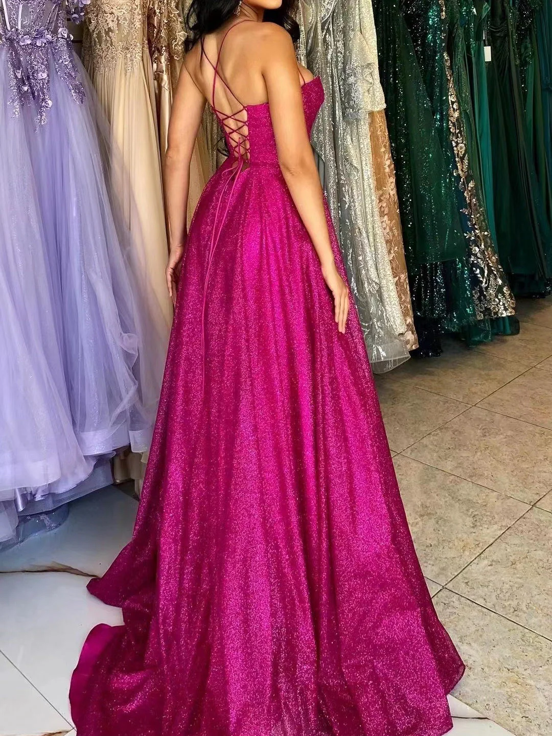 Sprinkled Gold Sleeveless Tube Top Large Skirt Maxi Dresses - Image 5