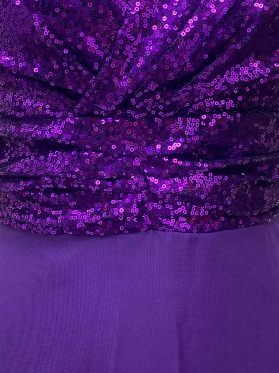 V-neck Sequins Chiffon Splicing Evening Gown Maxi Dresses - Image 6
