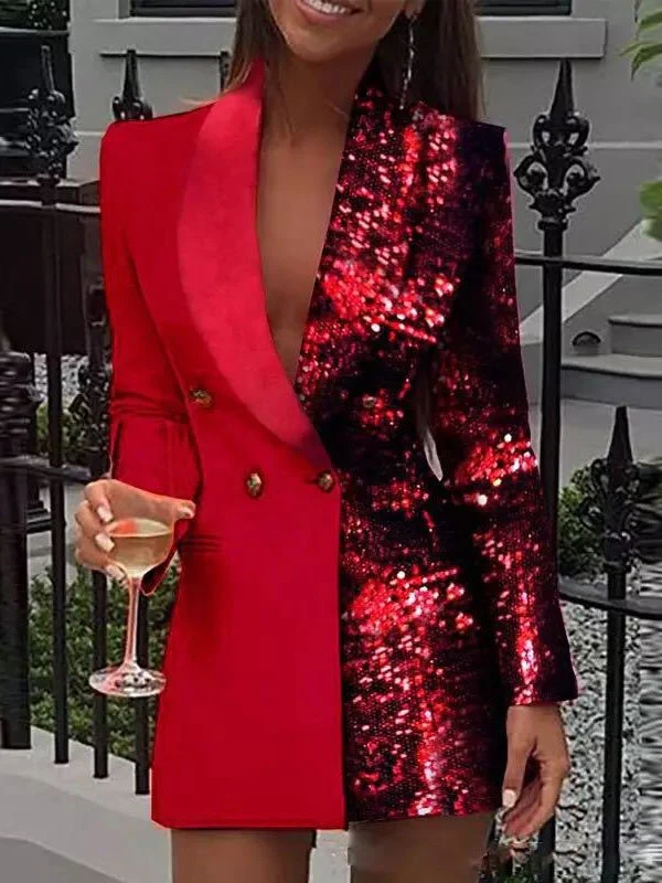 Sexy Deep V Two-tone Print Blazers - Image 3