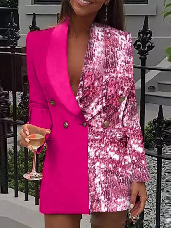 Sexy Deep V Two-tone Print Blazers - Image 5