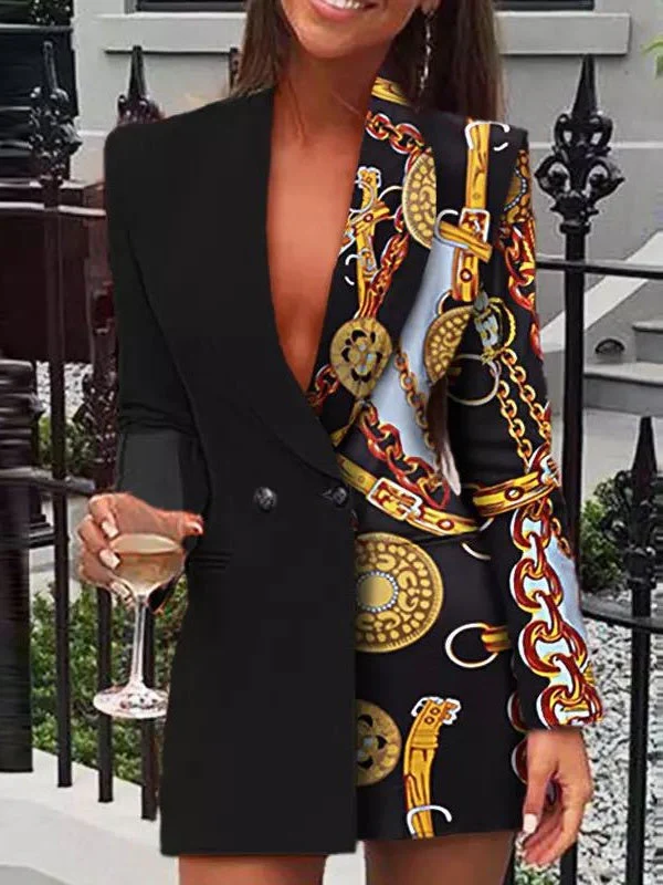 Sexy Deep V Two-tone Print Blazers - Image 6