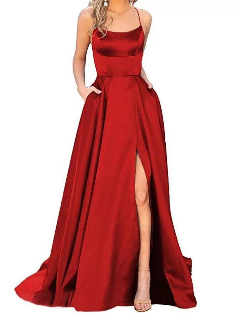 Silk High Fork Solid Color Camisoles Maxi Dresses - Image 5