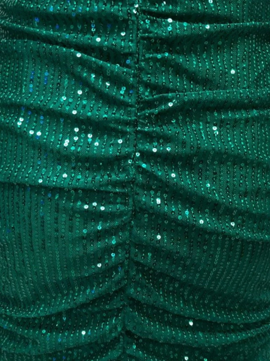 Sequins Solid Color Long Sleeve V-neck Mini&Short Dresses - Image 4