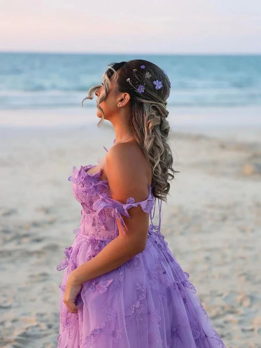 Sleeveless High-slit 3D Floral Purple Midi Dress - Image 4