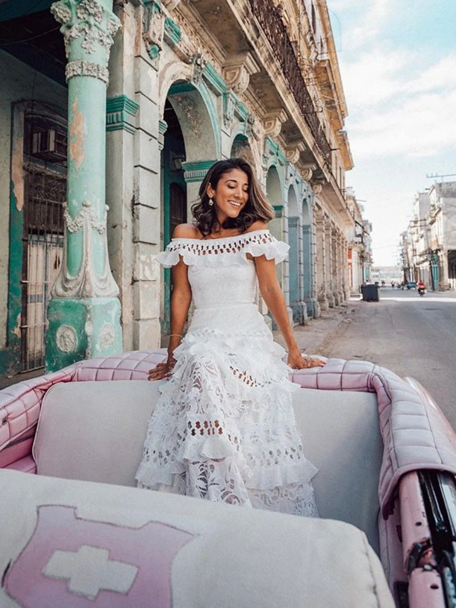 One-shoulder Ruffled Hollow Swing Lace Maxi Dresses - Image 2