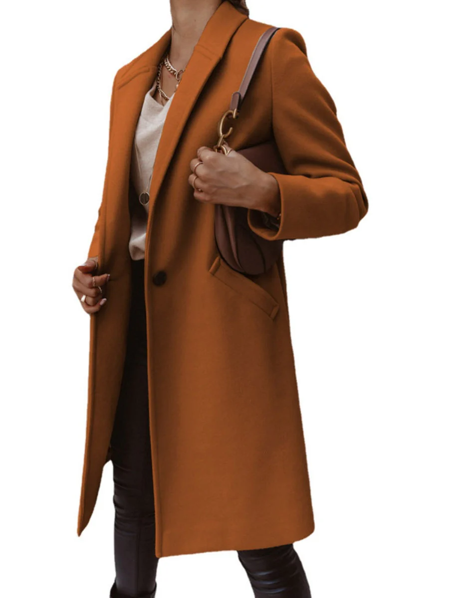 Solid Color Lapel Mid-length Button Wool Coat - Image 17
