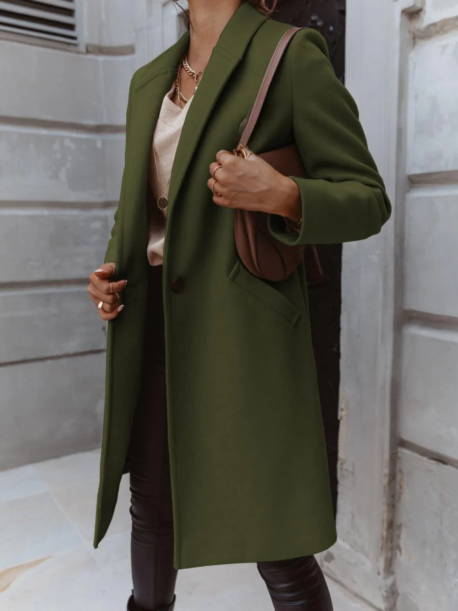 Solid Color Lapel Mid-length Button Wool Coat - Image 18