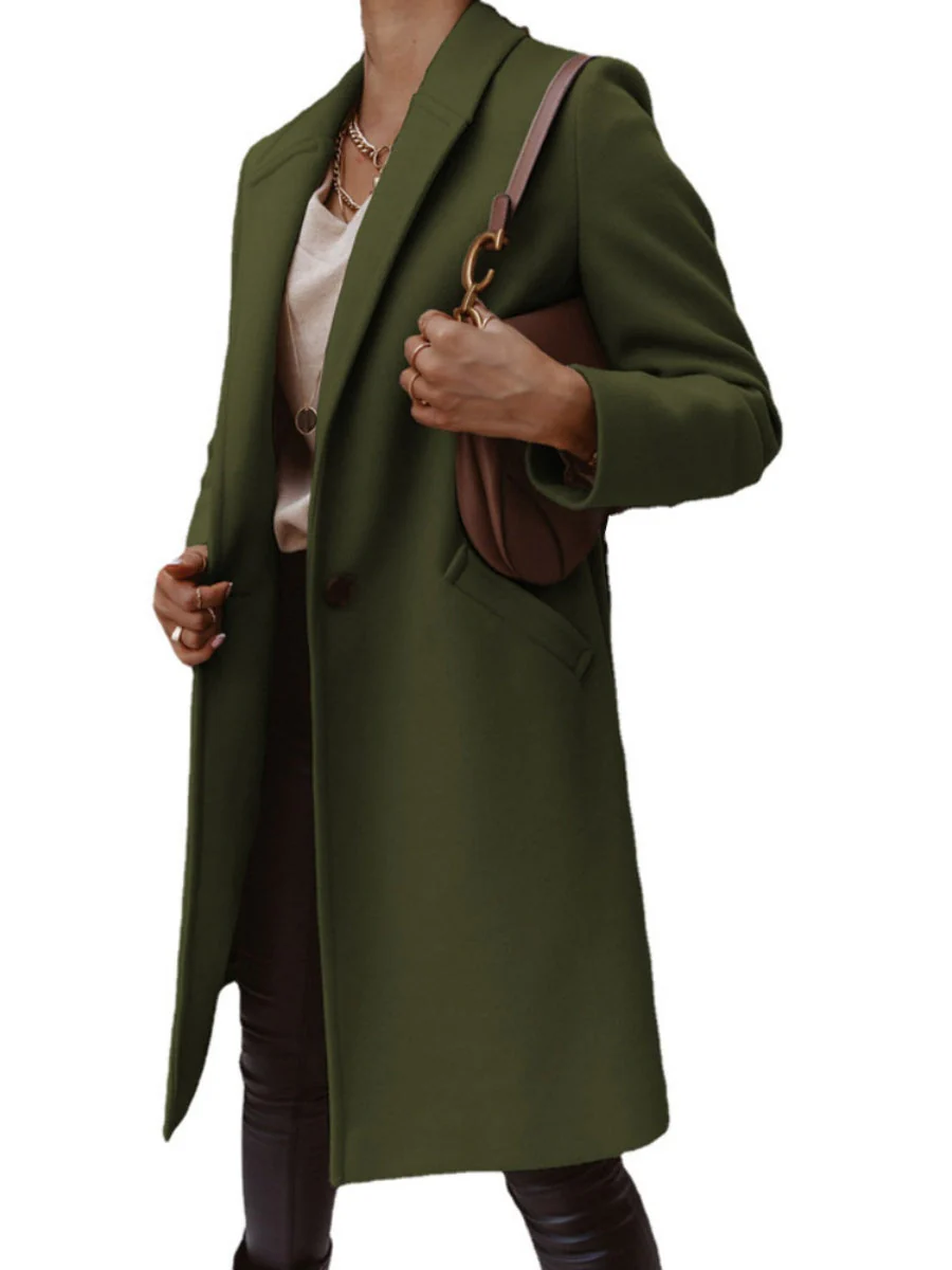 Solid Color Lapel Mid-length Button Wool Coat - Image 20