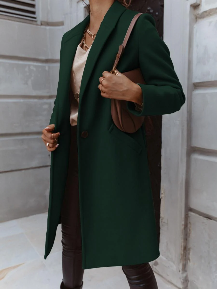Solid Color Lapel Mid-length Button Wool Coat - Image 21