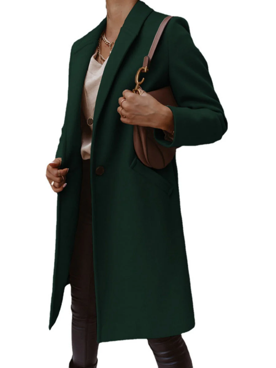 Solid Color Lapel Mid-length Button Wool Coat - Image 23