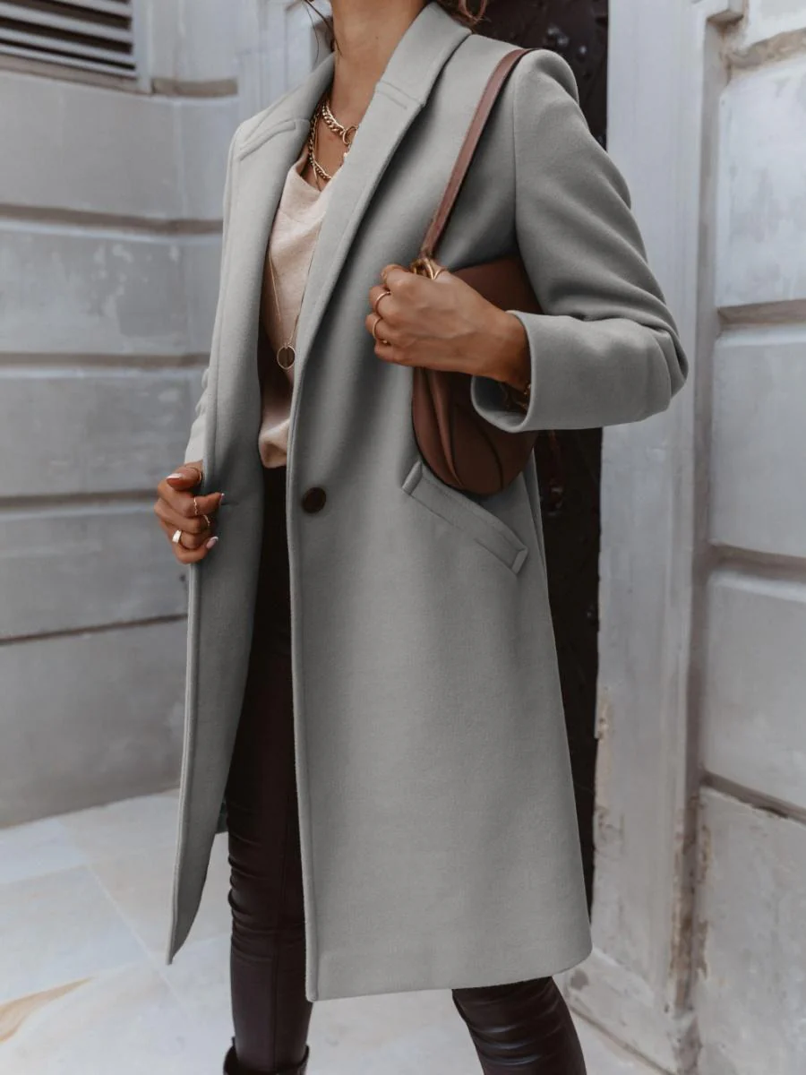Solid Color Lapel Mid-length Button Wool Coat - Image 24