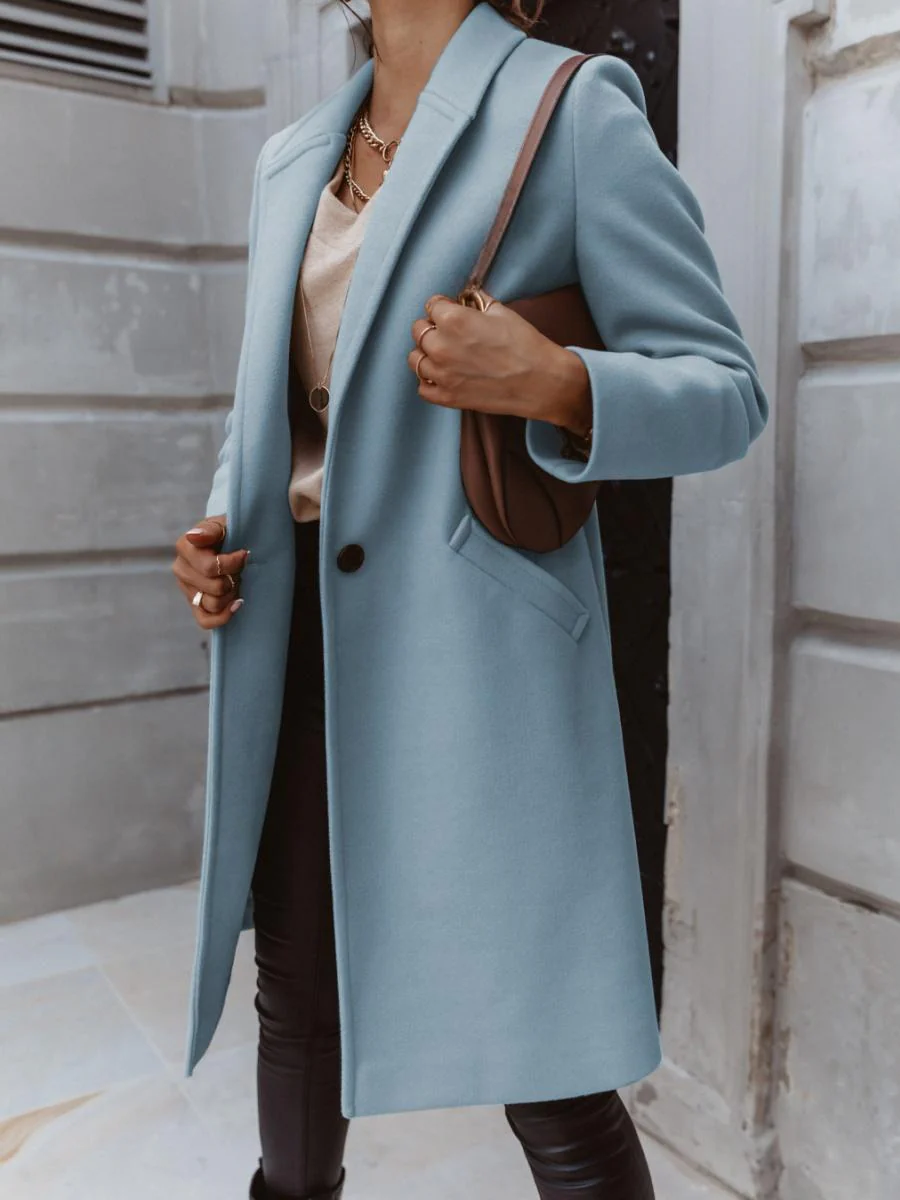 Solid Color Lapel Mid-length Button Wool Coat - Image 27