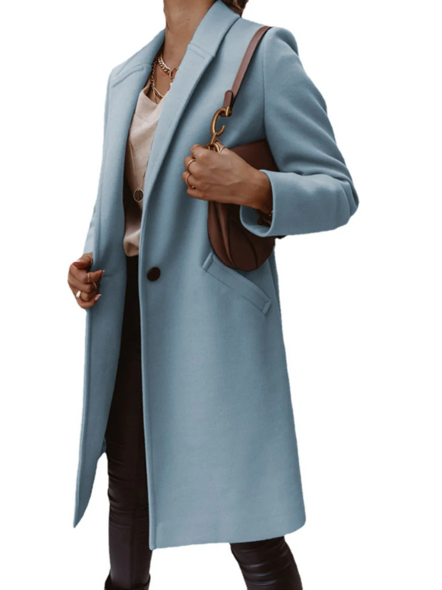 Solid Color Lapel Mid-length Button Wool Coat - Image 29