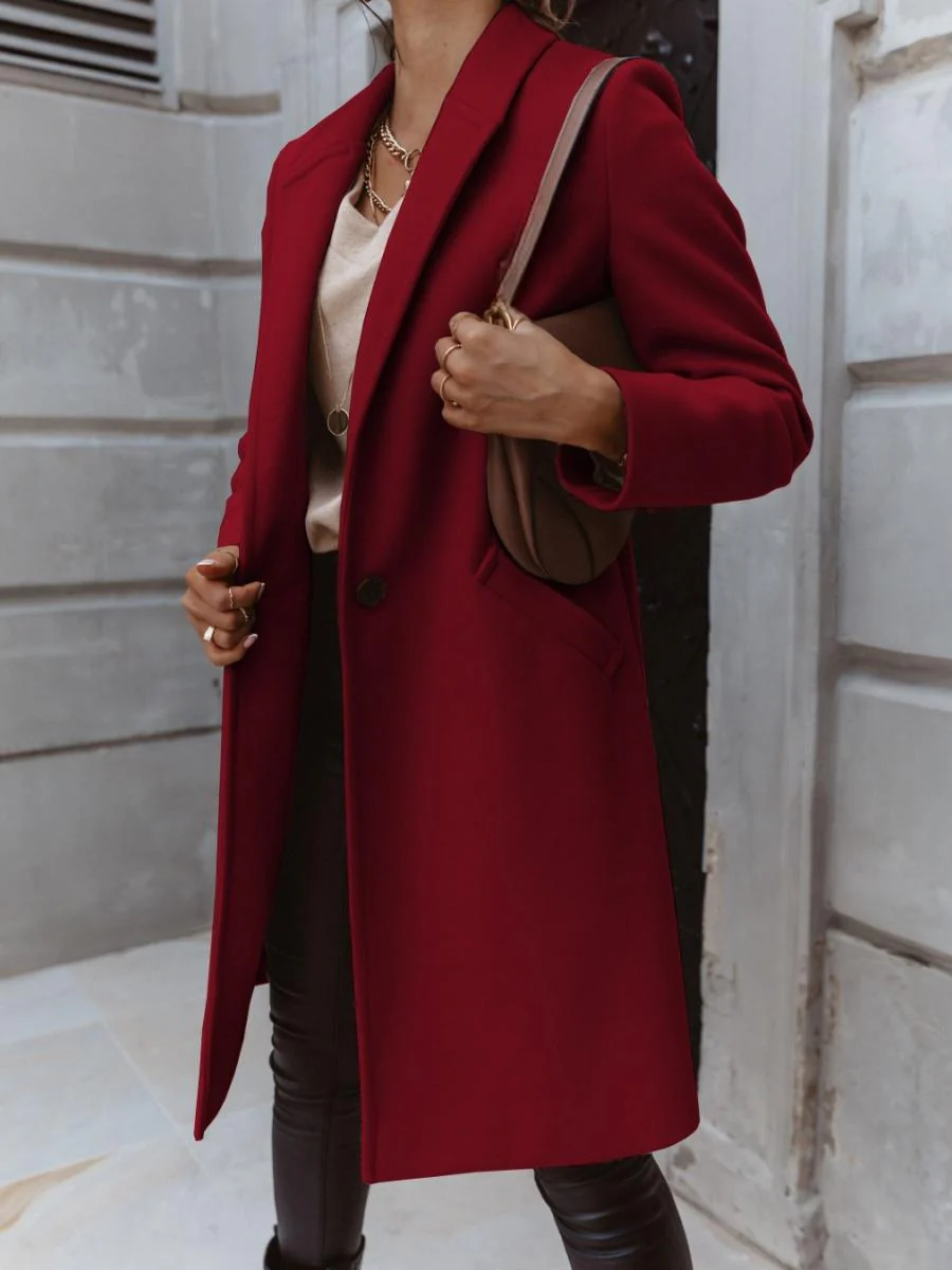 Solid Color Lapel Mid-length Button Wool Coat - Image 30