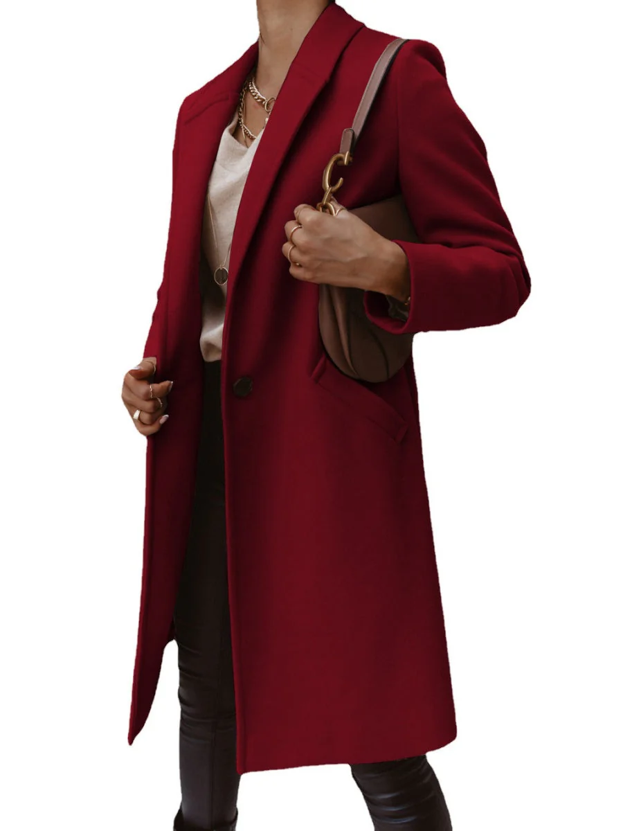 Solid Color Lapel Mid-length Button Wool Coat - Image 32