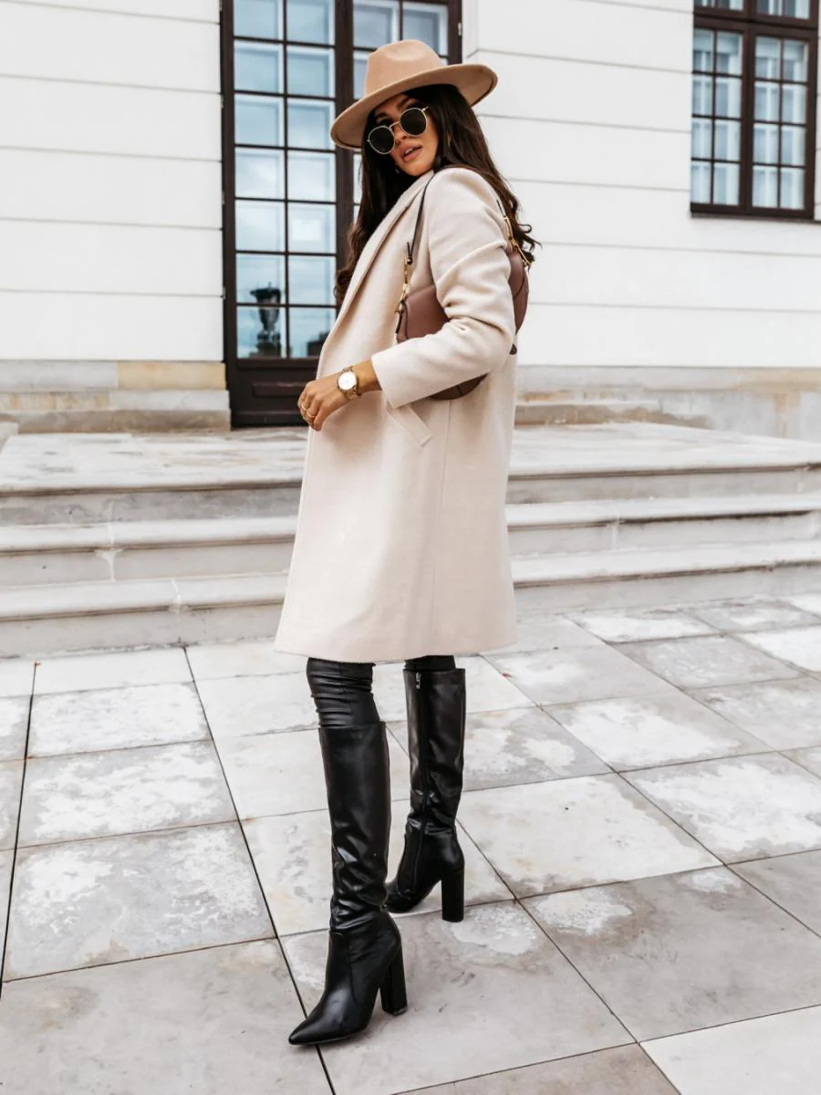 Solid Color Lapel Mid-length Button Wool Coat - Image 6