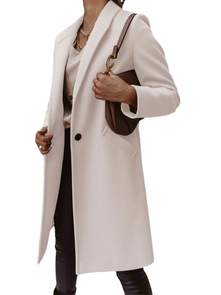 Solid Color Lapel Mid-length Button Wool Coat - Image 8