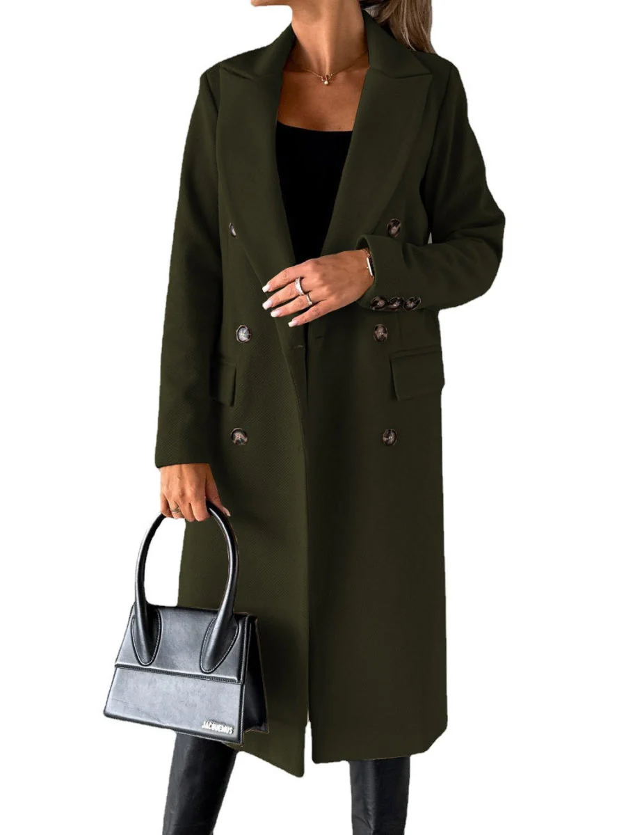 Long Sleeves, Lapel, Solid Color, Double-breasted, Slim Fit Coats - Image 24