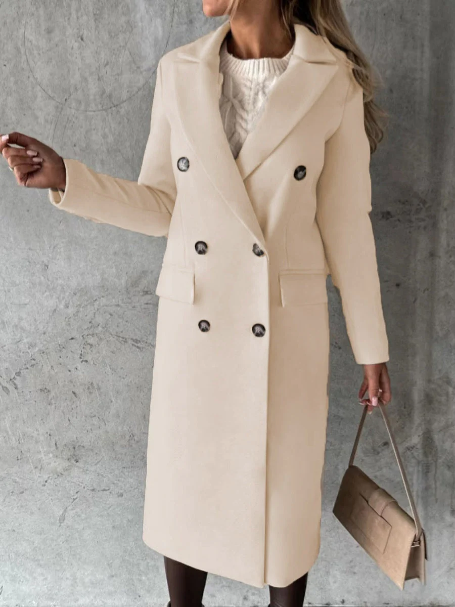 Long Sleeves, Lapel, Solid Color, Double-breasted, Slim Fit Coats - Image 28