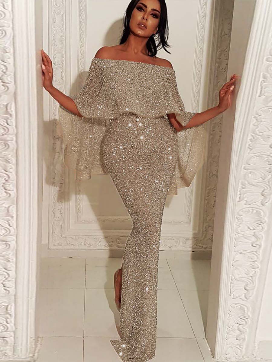 Ruffled One-shoulder Dress Sequins Maxi Dresses - Image 7
