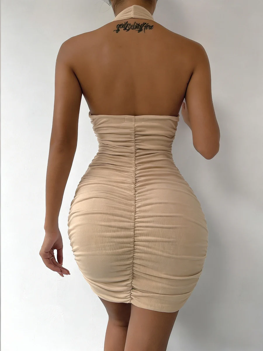 Deep V-neck Pleated Hip-hugging Backless Parties Mini&Short Dresses - Image 26