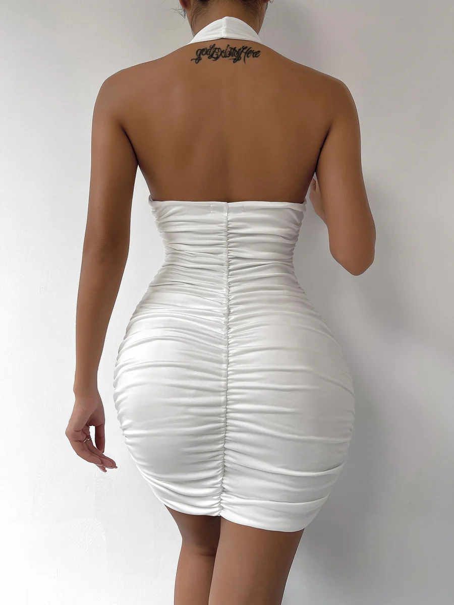 Deep V-neck Pleated Hip-hugging Backless Parties Mini&Short Dresses - Image 7