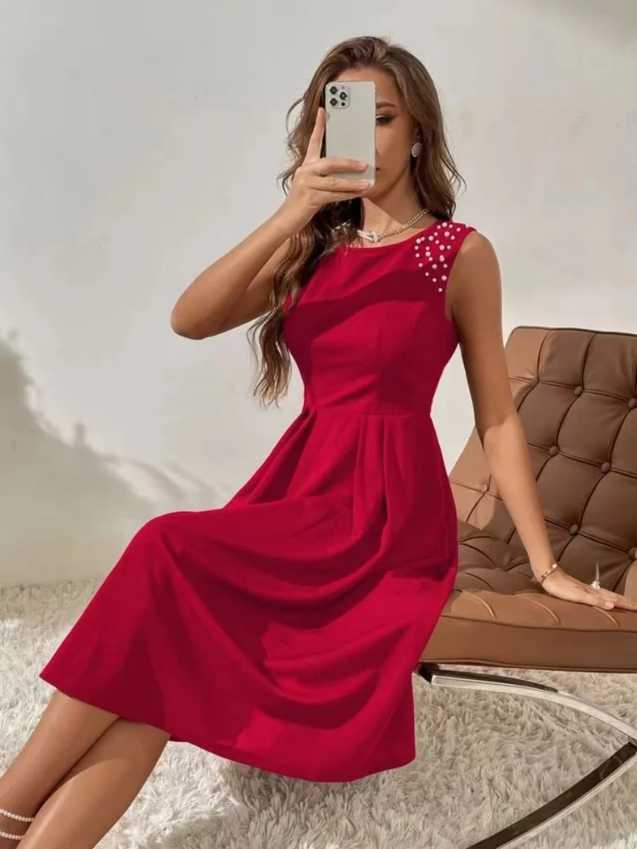 Crew Neck Beading Sleeveless Commuting Mini&Short Dresses - Image 2