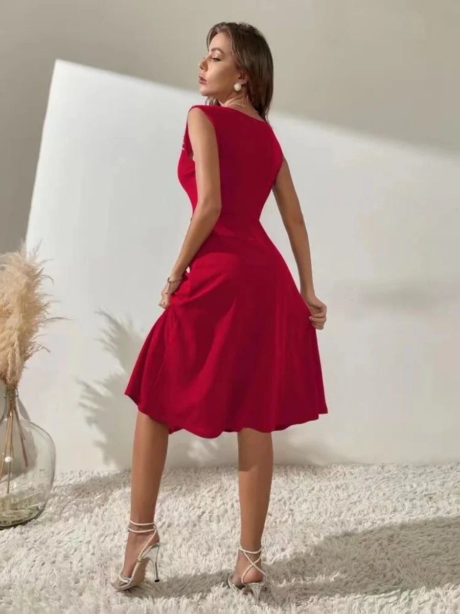 Crew Neck Beading Sleeveless Commuting Mini&Short Dresses - Image 3