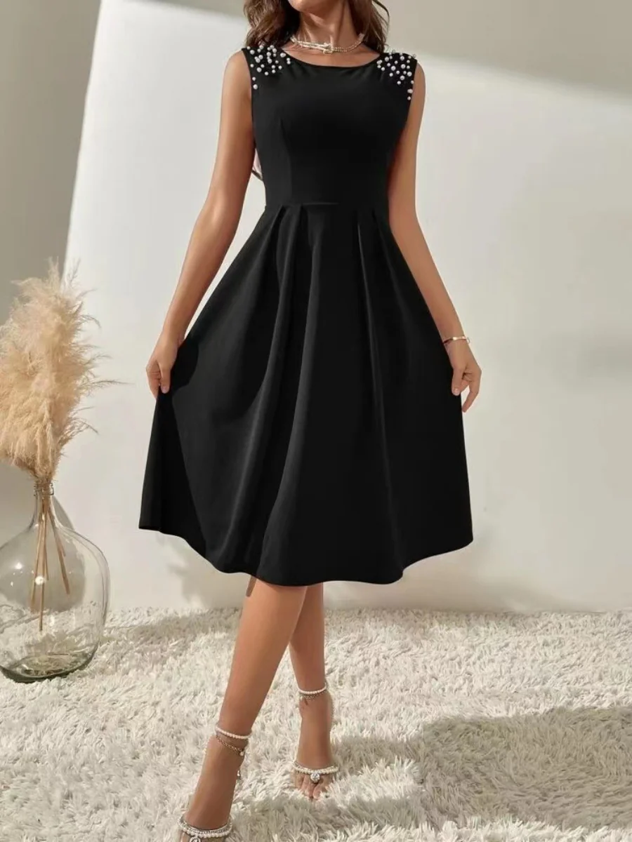 Crew Neck Beading Sleeveless Commuting Mini&Short Dresses - Image 4