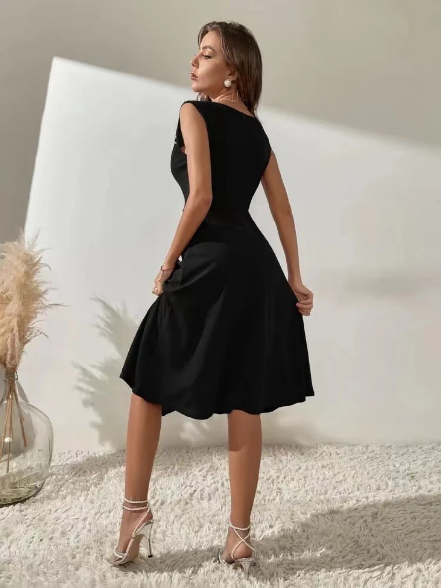 Crew Neck Beading Sleeveless Commuting Mini&Short Dresses - Image 5