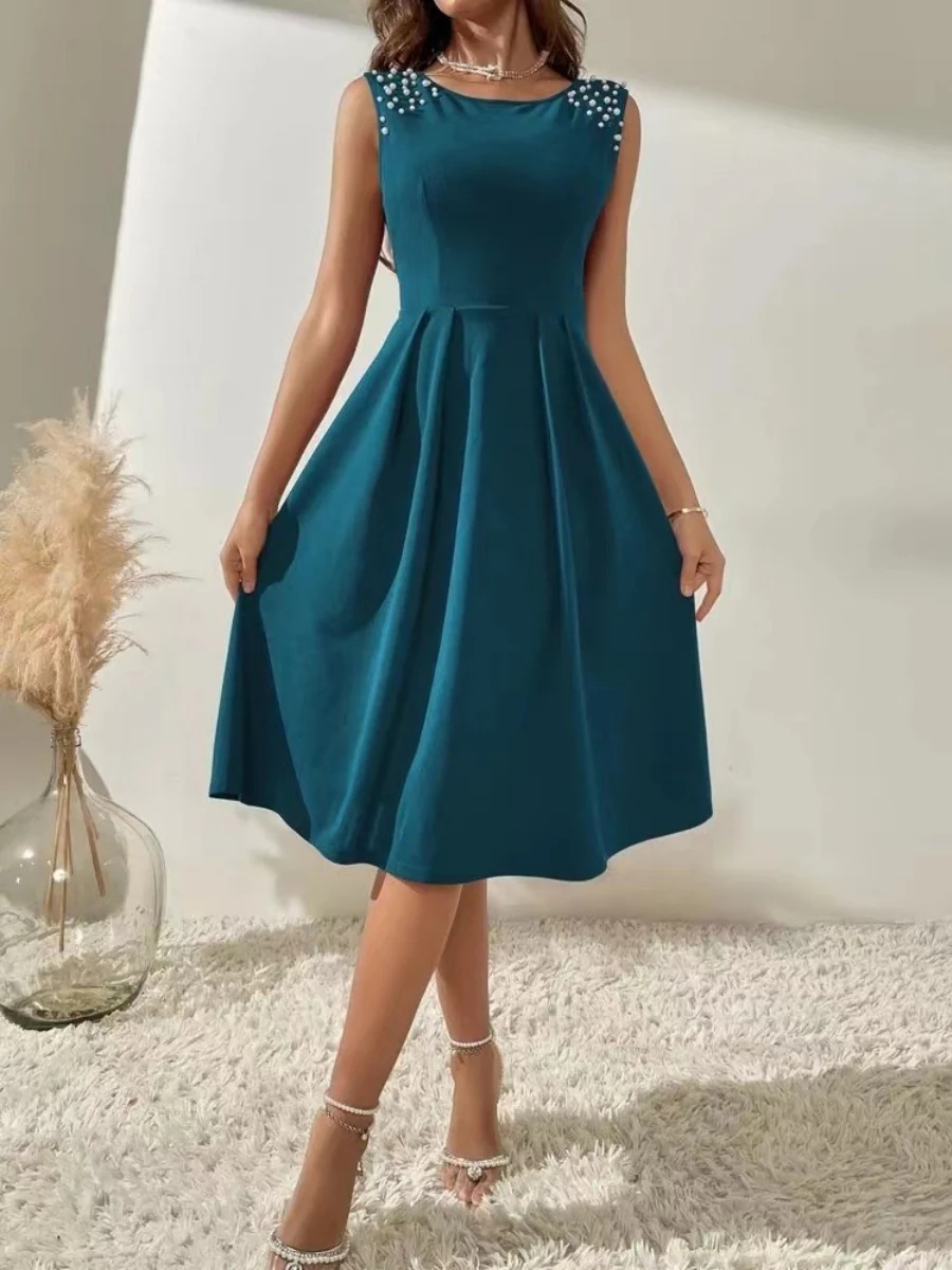 Crew Neck Beading Sleeveless Commuting Mini&Short Dresses - Image 6