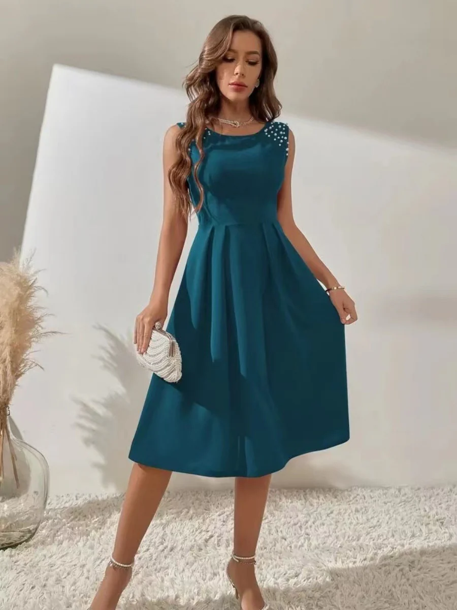 Crew Neck Beading Sleeveless Commuting Mini&Short Dresses - Image 7