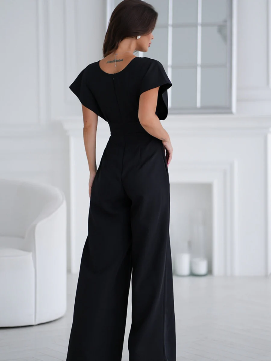 V-neck Commuting Wide Leg Jumpsuits - Image 2